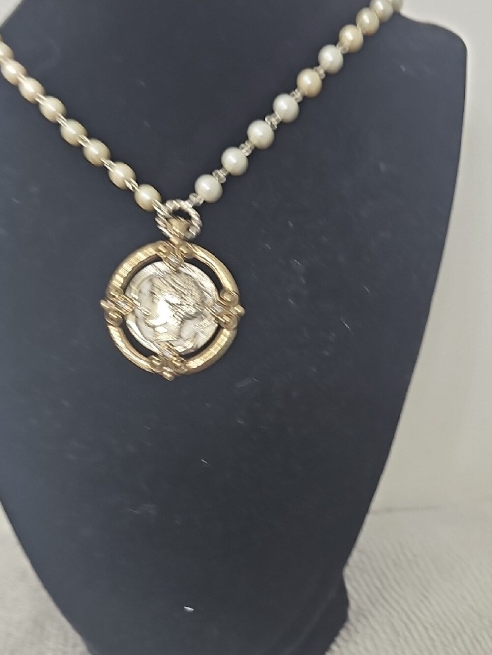 Brighton Gold and Silver Medallion Necklace with Cream Pearls - Picture 4 of 5